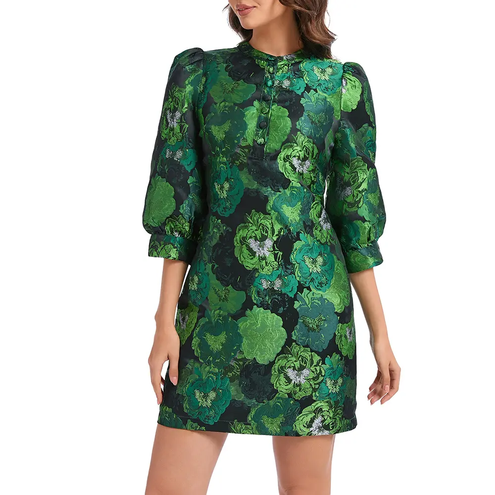 Ladyful Women's Floral Jacquard Dress Crewneck 3/4 Puff Sleeve Button Up Elegant Business Shift Mini Dress - TikTok Shop Ladyful Women's Floral Jacquard Dress Crewneck 3/4 Puff Sleeve Button Up Elegant Business Shift Mini Dress - TikTok Shop