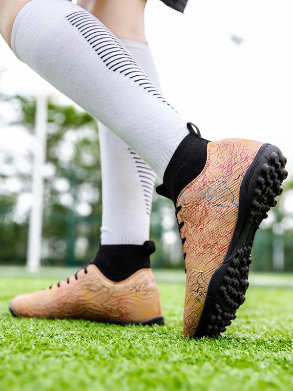 Men's Random Pattern Lace Up High Top Football Shoes, Soccer Shoes, Turf Shoes, Breathable Comfortable Football Cleats, Professional Anti-slip Training Shoes, Football Shoes for All Seasons
