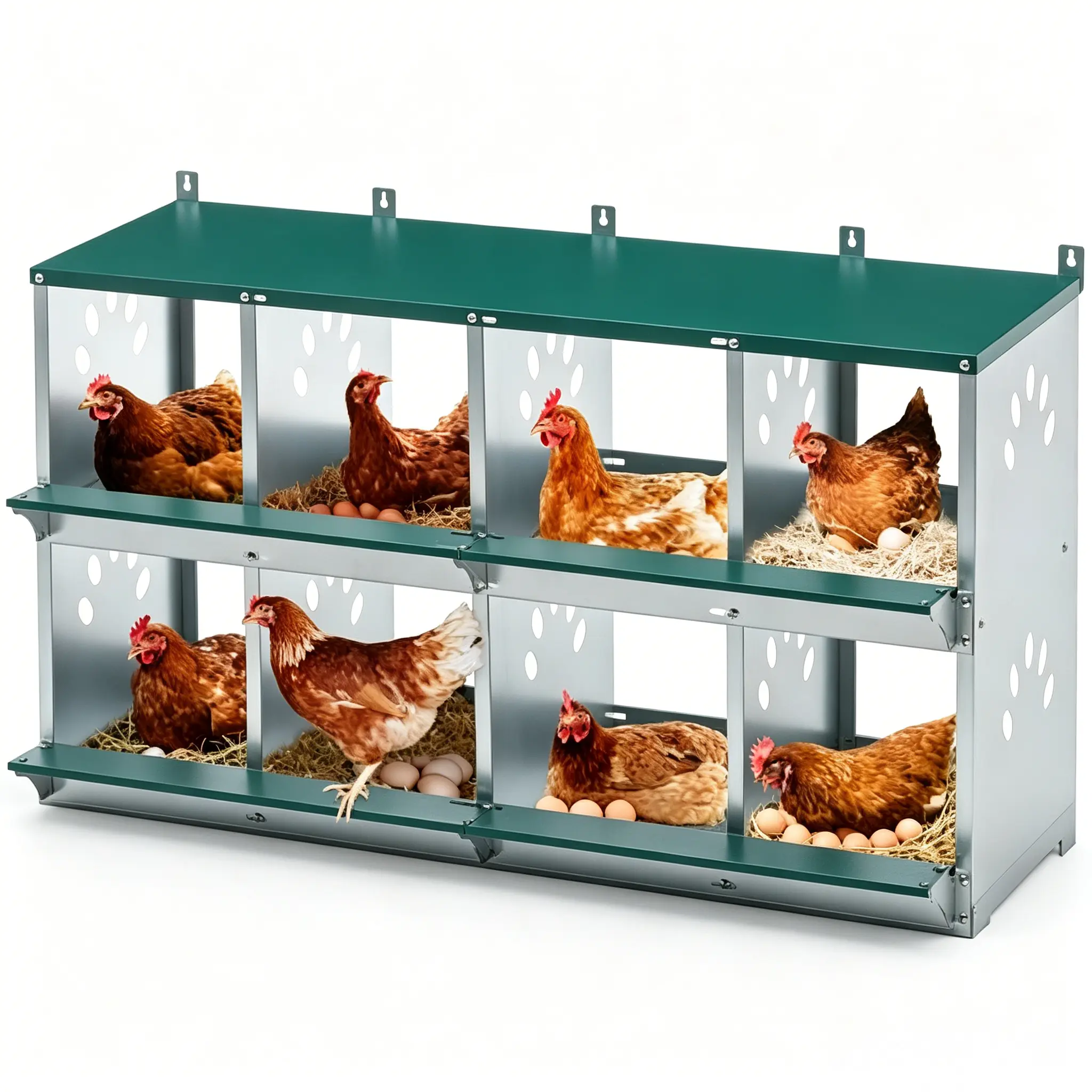 8-Compartment Non-Skid Chicken Nesting Boxes with Dividers, 37 lbs Capacity, 42.72" x 16.34" x 26.38", Comfortable & Safe Space for Backyard Hens, Easy Egg Collection for Chicken Coops (Farm Animal & Poultry Supplies, Cages & Accessories)