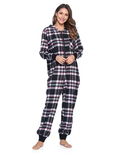 Ashford & Brooks Women's Flannel Hooded One Piece Pajama Union Jumpsuit