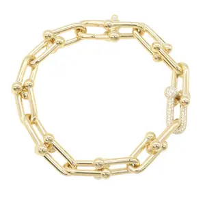 Pre-owned Tiffany & Co. 18K Yellow Gold (Au750) Small Leather Goods Hardware Large Link Diamond Au750 Bracelet