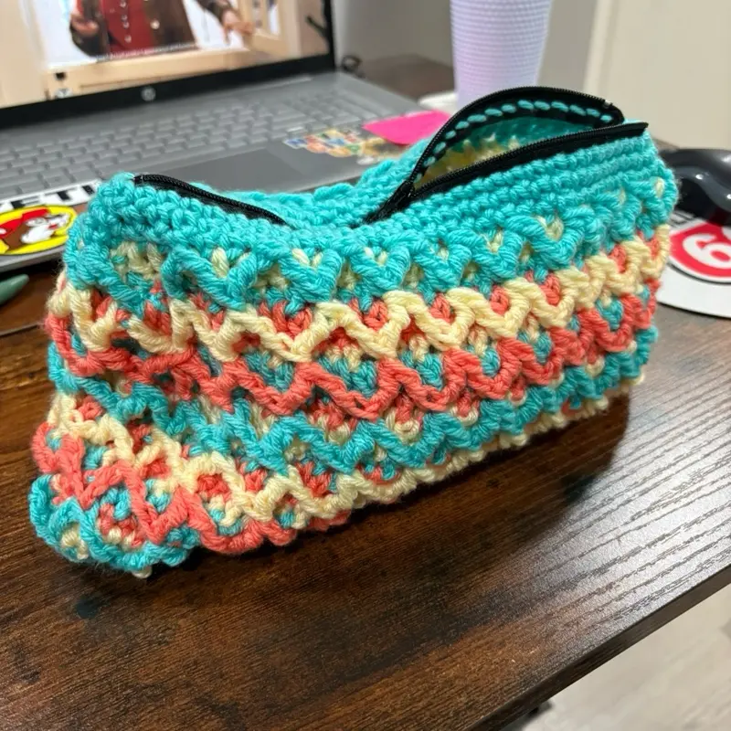 Coastal Bloom Crochet Zipper Pouch