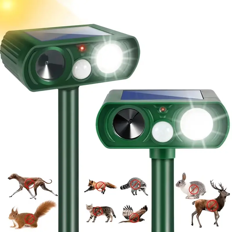 Solar-Powered Ultrasonic Animal Repeller with Strobe Light, Motion Sensor, IPX4 Waterproof Rating - Weather-Resistant, Easy-to-Install Home Security Device for Yards, Gardens