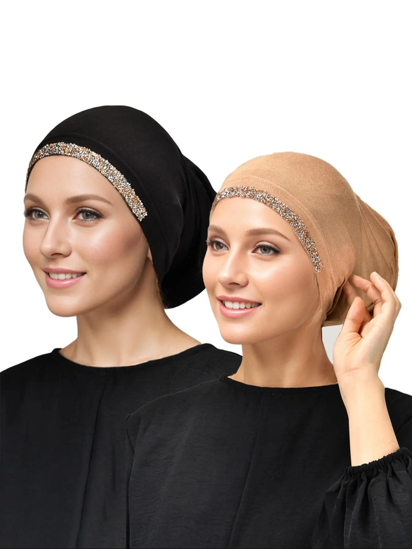 Women's Solid Color Rhinestone Decor Instant Hijab, Modest Breathable Comfortable Hijab for Daily Wear, Fashion Accessories for Women & Girls