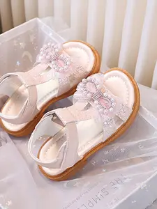 Girls' Rhinestone Flower Princess Bow Decorated Sparkly Glitter Decorated Fashionable Sandals, Soft Sole Anti-Slip, Soft Bottom, Cute Style, Multi-Color, Infant Toddler Walking Shoes, Daily Wear