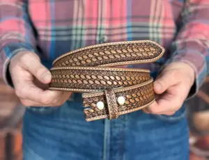 Western Tooled Engraved Embossed Handmade Leather Belt 100% Genuine Full Grain Cowhide without Buckle Men’s Cowboy Rodeo Engraved Belt 1.5" WIDE Leather Snap-On Belt - Meaningful Gift