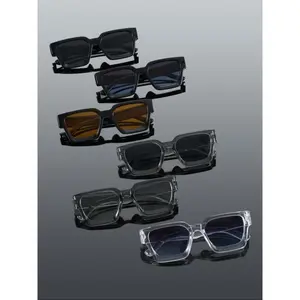 Men's 6-Pack Rectangular Street Style Sunglasses - Classic Thick Frame, Minimalist Design, Trendy Shades for Street Photography & Outdoor Casual Wear