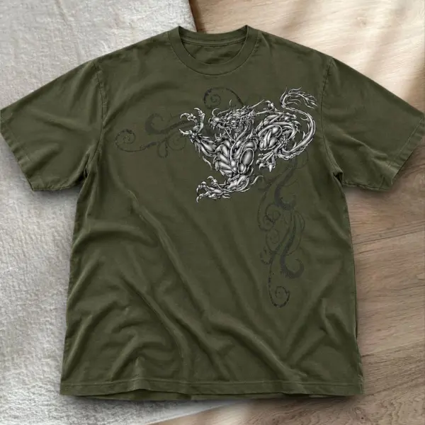 Vintage 2000s Silver Dragon Graphic Tee Military Green Unisex Gildan, Y2k T-shirt, Gifts For Him, Gifts For Her, Vintage Graphic Tee, Unisex Vintage Graphic Tees Gothic Grunge Y2k Emo Scene Amity Affliction Style Clothes Men Women Streetwear