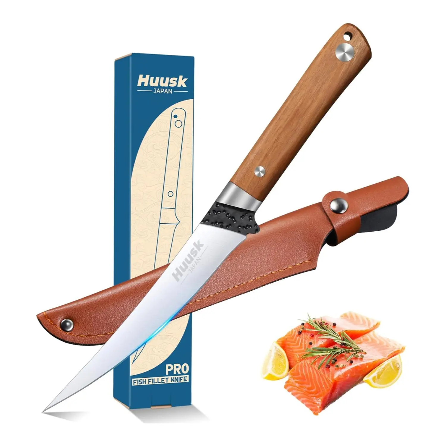 Huusk 6 inch Fillet Knife - Fillet Knife for Fish - Professional Flexible Boning Knives for Meat Cutting Trimming - Gift for Men and Women