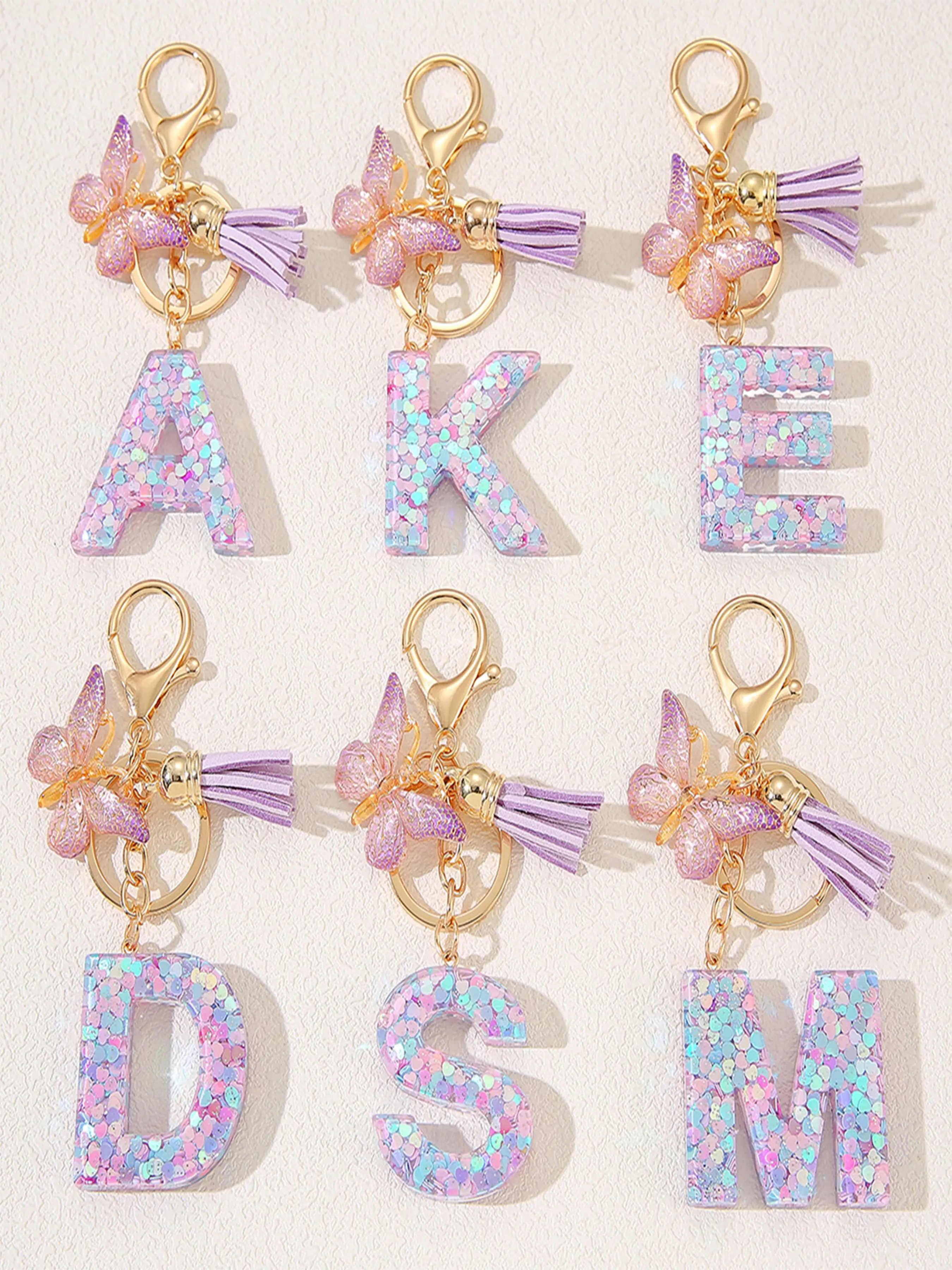 1pc/Initial keychain accessories - Cute gradient-colored letter key ring chain pendants - Pink butterfly tassel bag charms - Car pendant - Best gift choice - Keychain For Bags Keyrings