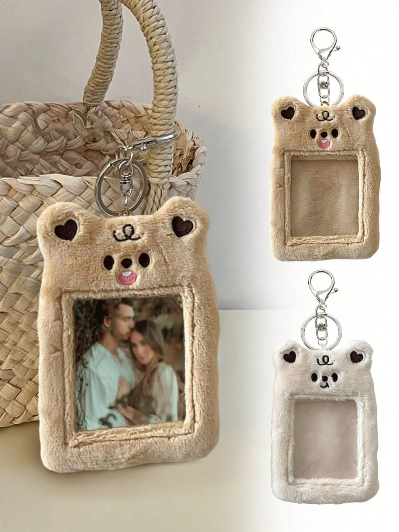 Cute Plush Bear Card Holder, Cartoon Velvet Keychain, Star Photo Album Card Case, Animal Shape Storage for Bank Cards ID Business Cards, Id Badge Holder, Id Holders For Badges