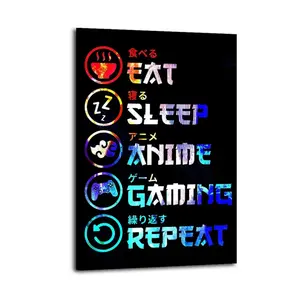 Funny Anime Gaming Repeat Quote Artistic Wall Decor, Waterproof Canvas Poster, Cute And Vibrant Poster for Bathroom, Living Room, Bedroom, Dorm, A Perfect Gift Idea for New Year Home Decor