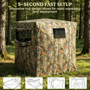 Hunting Blind 2 Person 270 See Through Ground Blinds for Hunting Deer and Turkey, Pop Up Deer Blind with Single Door, Portable Carry Bag and Quiet Fast