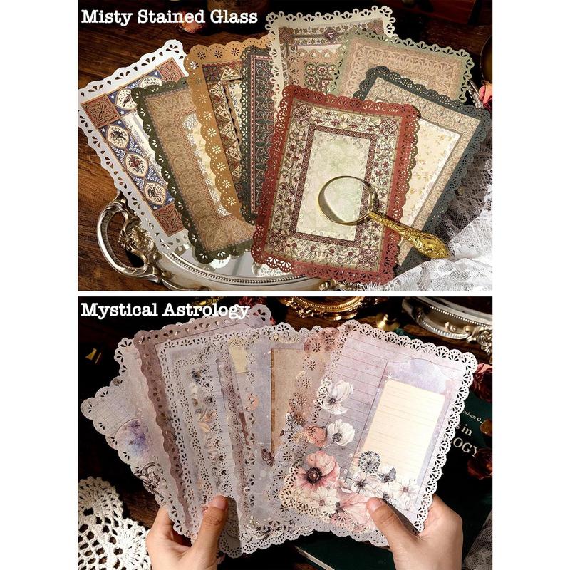 60 Sheets Lace Edged Scrapbook Stationery Paper Assorted Set - 6 Pack Vintage Paper for Letter Writing Scrapbooking Embellishments Planner Bullet Junk Journal Supplies Collage Background 4.9x6.9 Inch