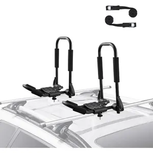 VEVOR Kayak Roof Rack 2 Pairs J - Bar, Soft Roof Rack Quick Folding, Top Mount Tie Down, Carrier for Kayak, Surf Board, Canoe, SUP, Ski Board, Mount on Car, SUV, Truck, 2 Kayaks