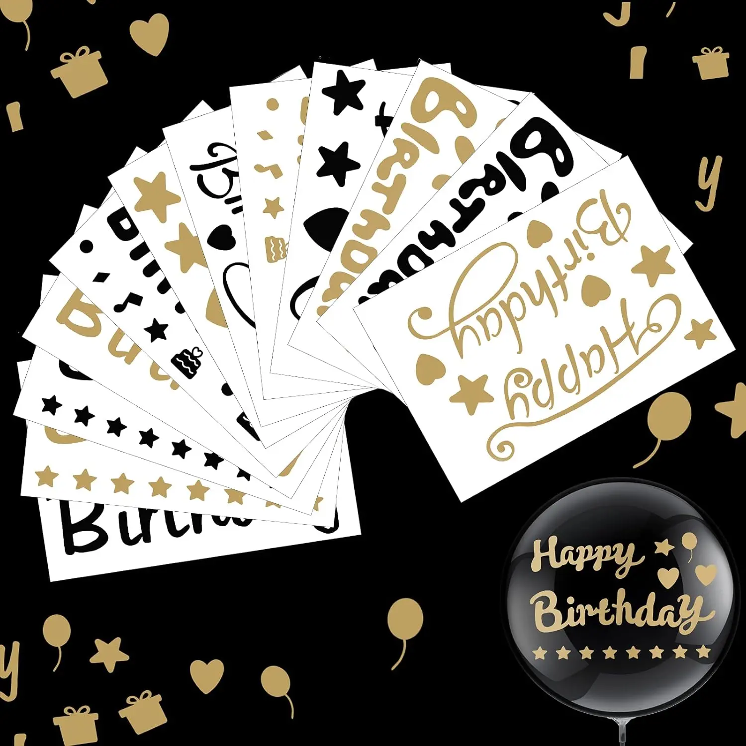 12 Pcs Happy Birthday Balloon Stickers – PVC Letter Decals for Bobo Balloons, DIY Party Decorations for Birthday, Wedding, Mother’s Day (Classic Style)