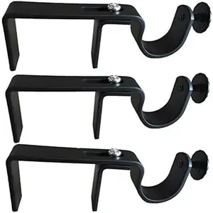 Bracket - No Drill Curtain Rod Bracket Attachment over Blinds (Black Set of 3) Curtains