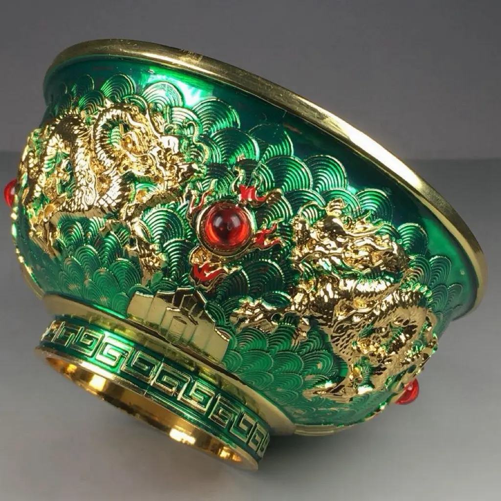 Handmade Double Dragon Beads Artful Single Round Ceramic Bowl - Royal Style Decorative Bowls, Unique Kitchenware Tableware, Collectible Piece to Elevate Your Shelf