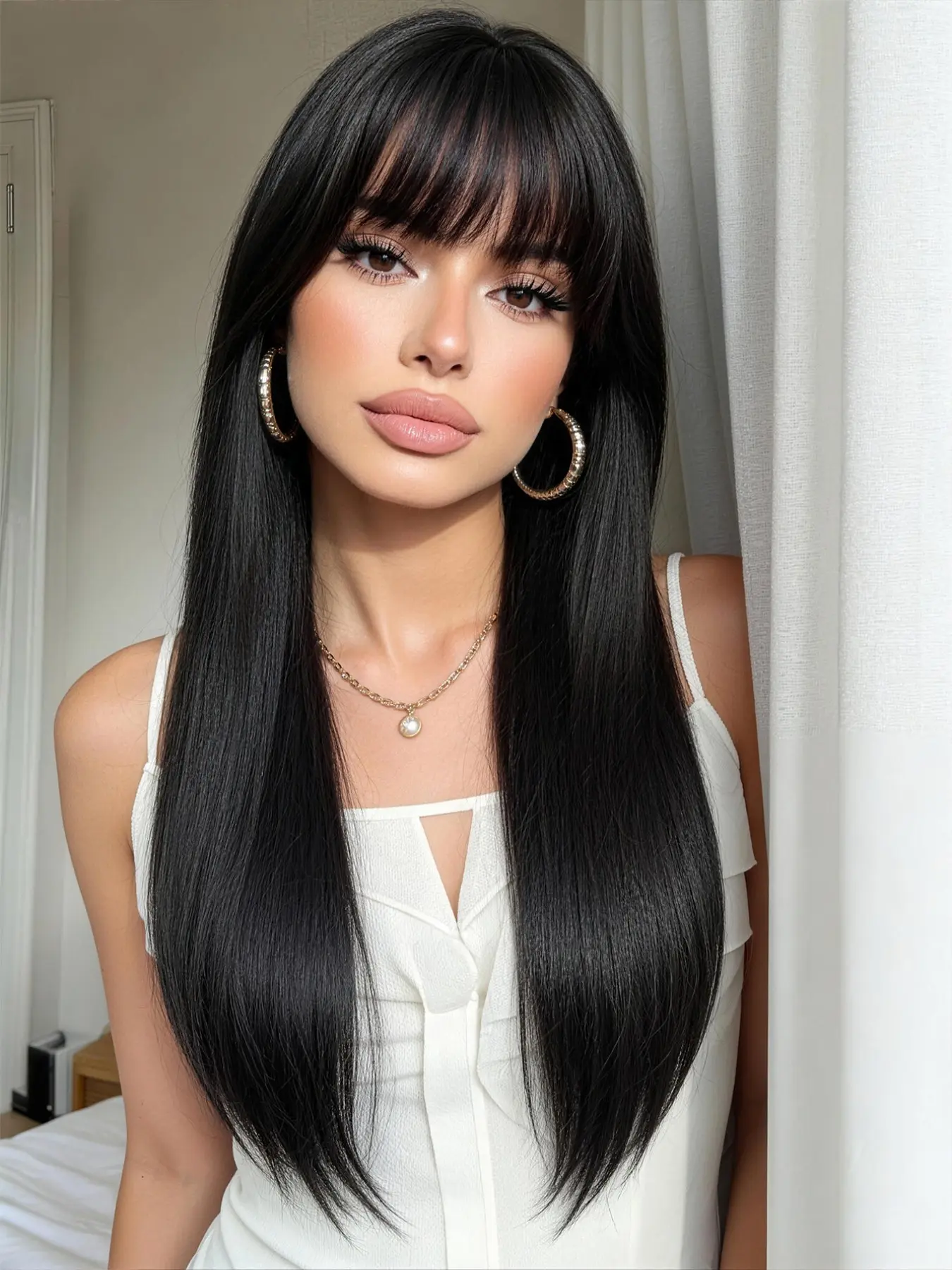 26-Inch Natural Straight Wig, Heat-Resistant Fiber Hair, Women's Glue-Free Long Wig, Ideal for Daily Wear and Parties, Glueless Straight Wigs, Straight Synthetic Wigs
