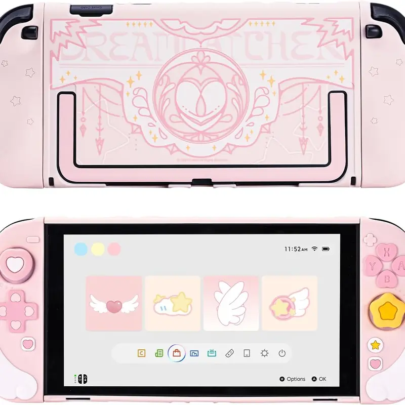 GeekShare Original Design Star Wing Series Pink Protective Case Set for Switch 2 Handheld Console - NS2 Compatibility, PC Back Plate, Soft Silicone Grip, 2 Thumb Grip Caps, Waterproof, Durable Gaming Console Accessory for Daily Protection