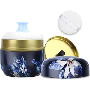 1Set Body Powder Puff And Container, Portable Empty Body Powder Container for Women'S Loose Dusting Powder, Powder Case Box with Lids for Bath, Travel And Home Use