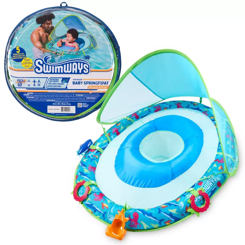 Swimways Sun Canopy Spring Float with Hyper-Flate Valve - Splash N Play: Infant Pool Lounger