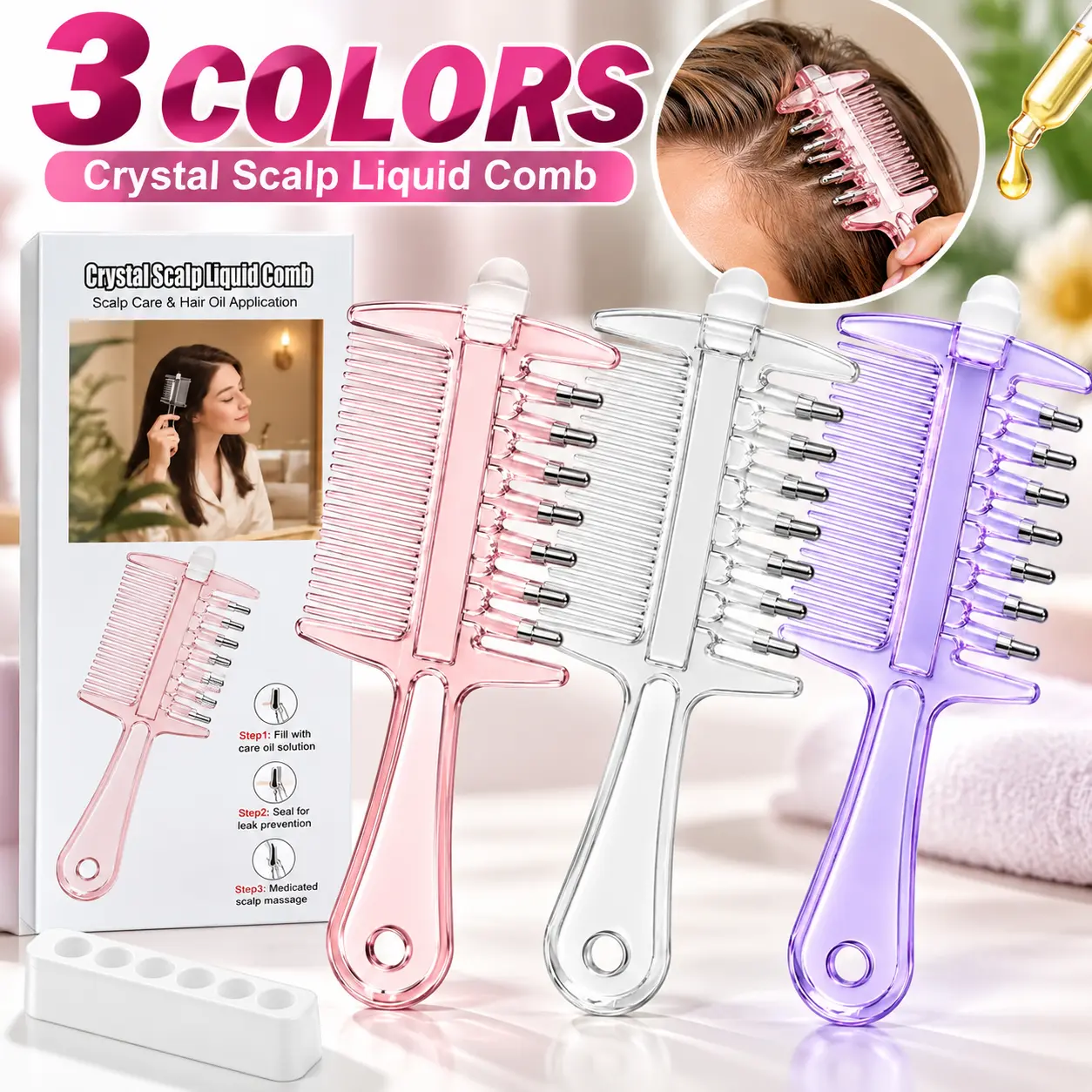 2-in-1 Scalp Applicator Comb, Hair Care Liquid Applicator Brush for Even Scalp Application, Reusable Massage Comb for Home, Shower and Salon Use