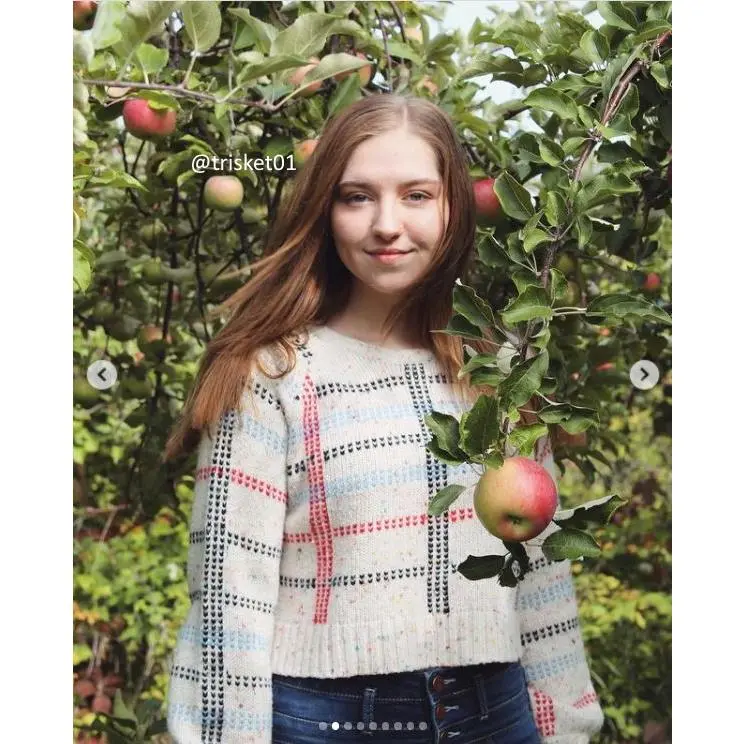 Women's Plaid Knitted Crop Sweater with Long Sleeves - Breathable Knitwear
