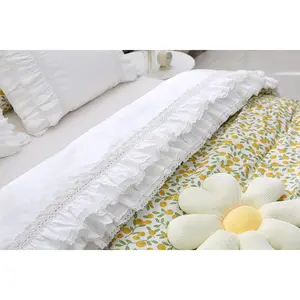 White Luxury Elegant Lace Ruffled Flat Bed Sheet Full Size 100% Cotton 1 Piece