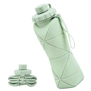 Collapsible Travel Water Bottle 20oz (600ml), BPA-Free, Foldable Silicone Lightweight Reusable Water bottle with Leak-Proof Lid & Lanyard, Portable for Travel Cycling Gym Camping (Green)