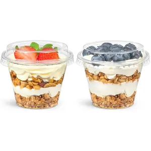 50 Pack 6 oz Plastic Dessert Cups with , Small Plastic Yogurt Parfait Cups, Mini Round Party Serving Cup for Pudding, Fruit, Cake, Appetizer, Dessert Shot Glasses