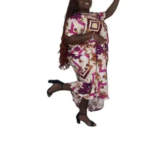 Women's Floral Print Maxi Dress, Purple and Brown Geometric Pattern, Short Sleeve, Loose Fit Kaftan Style