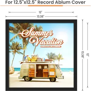 UPSIMPLES 12.5x12.5 Record Frame Vinyl Frames for 12inch Album Cover Wall Display for Home Decor Black 4 Pack Mount Photo Classic Music Theme Engineered Wood Matte Finish