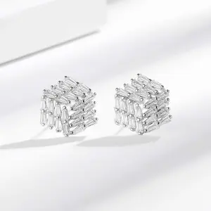 Geometric zircon earrings for women silver pair of earrings female jewelry