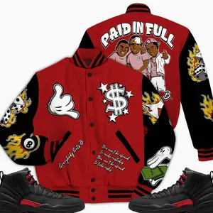 Bloodline 12s Outfit Varsity Jacket, Money Paid In Full Graphic Sneaker Color Match Shirts