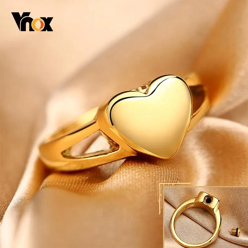 Vnox Heart Love Shaped Urn Rings for Women,Can Be Opened Stainless Steel Metal Ashes Ring,Memorial Keepsake Gifts for Her