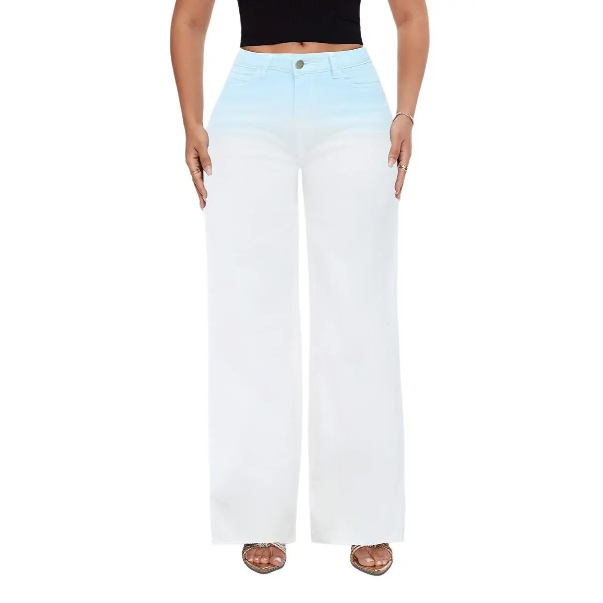 Magic ONESO Mid-low Rise Baggy Jeans Stretchy Wide Leg for Women Distressed Pants Light Blue/Dark Blue/Leopard Print/PinkieBow Womenswear Bottom 8001 Lady Basic Minimalist Comfortable Denim Tummy Control Curve Hugging Plus Size BBL