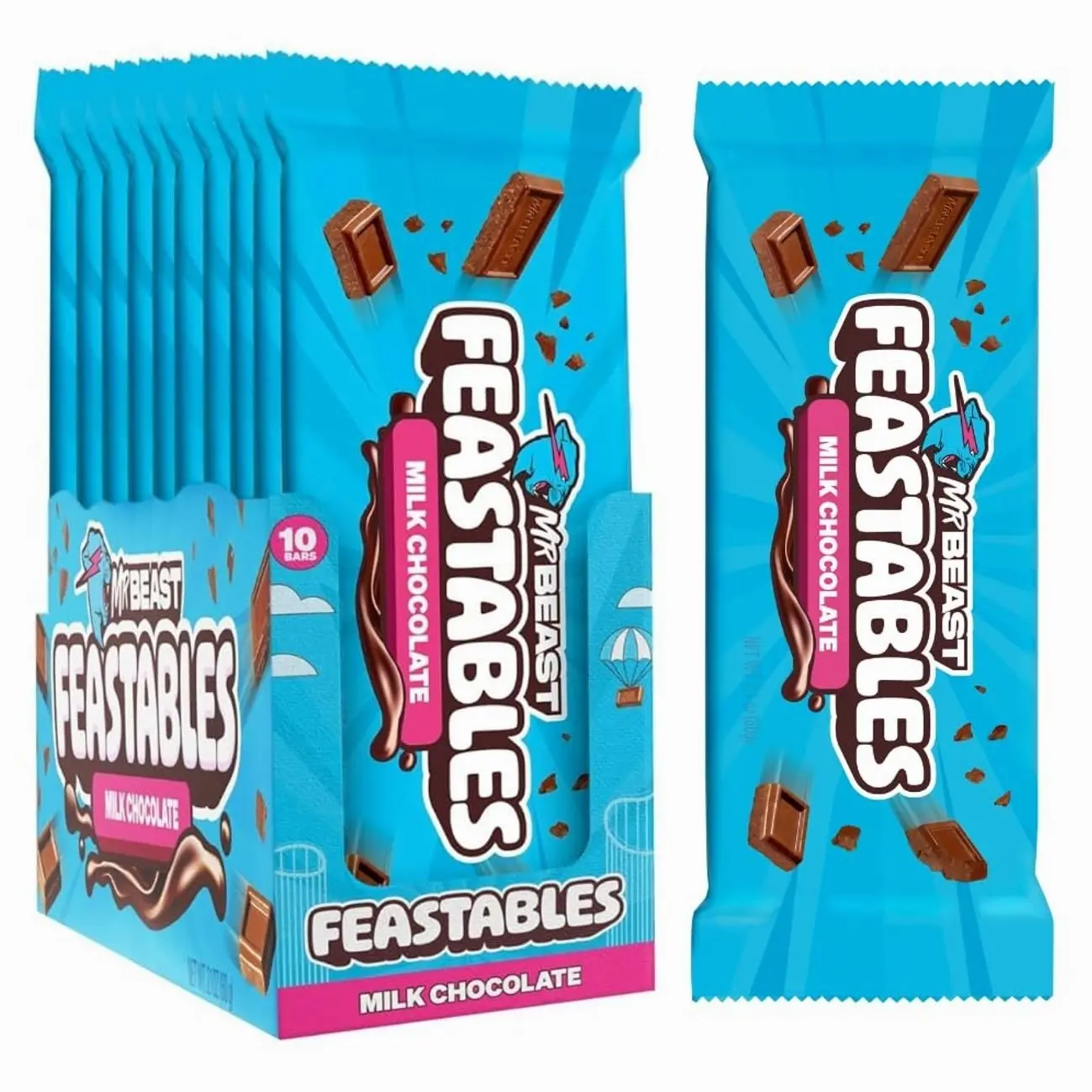 MrBeast Feastables Caramel Chocolate Bar, King Size, 10 Count, Smooth Caramel Filled Chocolate Candy, Fairtrade Cocoa, 2.1oz Each