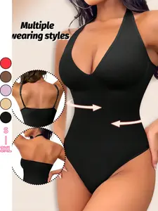 Snatched Seamless Bodysuit 2 Ways To Wear – Deep V Tummy Control Shapewear,Women's Sexy Deep V Backless Romper, Slim-Fitting Casual Basic Plain Color One-Piece, All-Season Elegant Simple Design