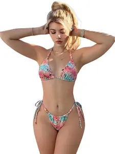 Women's Leopard Print Bikini Set, Summer Beachwear with Beaded Accents, Sexy Fashionable Swimsuit, Two-Piece Halter Neck Design