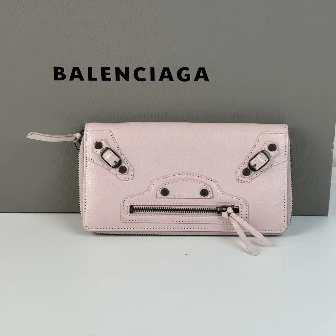 Pre-owned Balenciaga Light Pink Leather Zip Around Continental Long Wallet (Pre Loved Luggage & Bags Category)