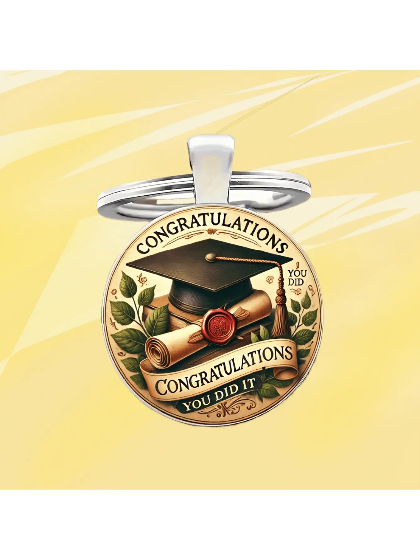 1pc Graduation Season Glass Keychain - "Congratulations, You made it!" Glass keychain with a graduation cap and diploma scroll design, round gift suitable for graduates, birthdays, Teachers' Day, Time Gem keychain, symbolic keychain