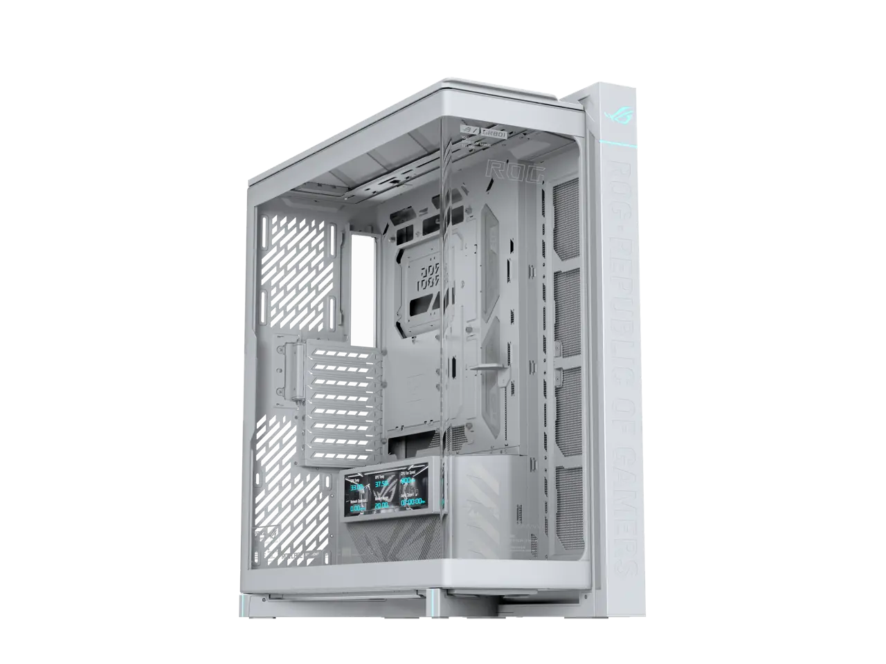 ASUS ROG Cronox White Edition Full Tower PC Gaming Case Curved Tempered-Glass Side Panel, Support for Graphics Cards up to 400mm Long, EATX and BTF Motherboards, 9.2-inch LCD Case Screen Module