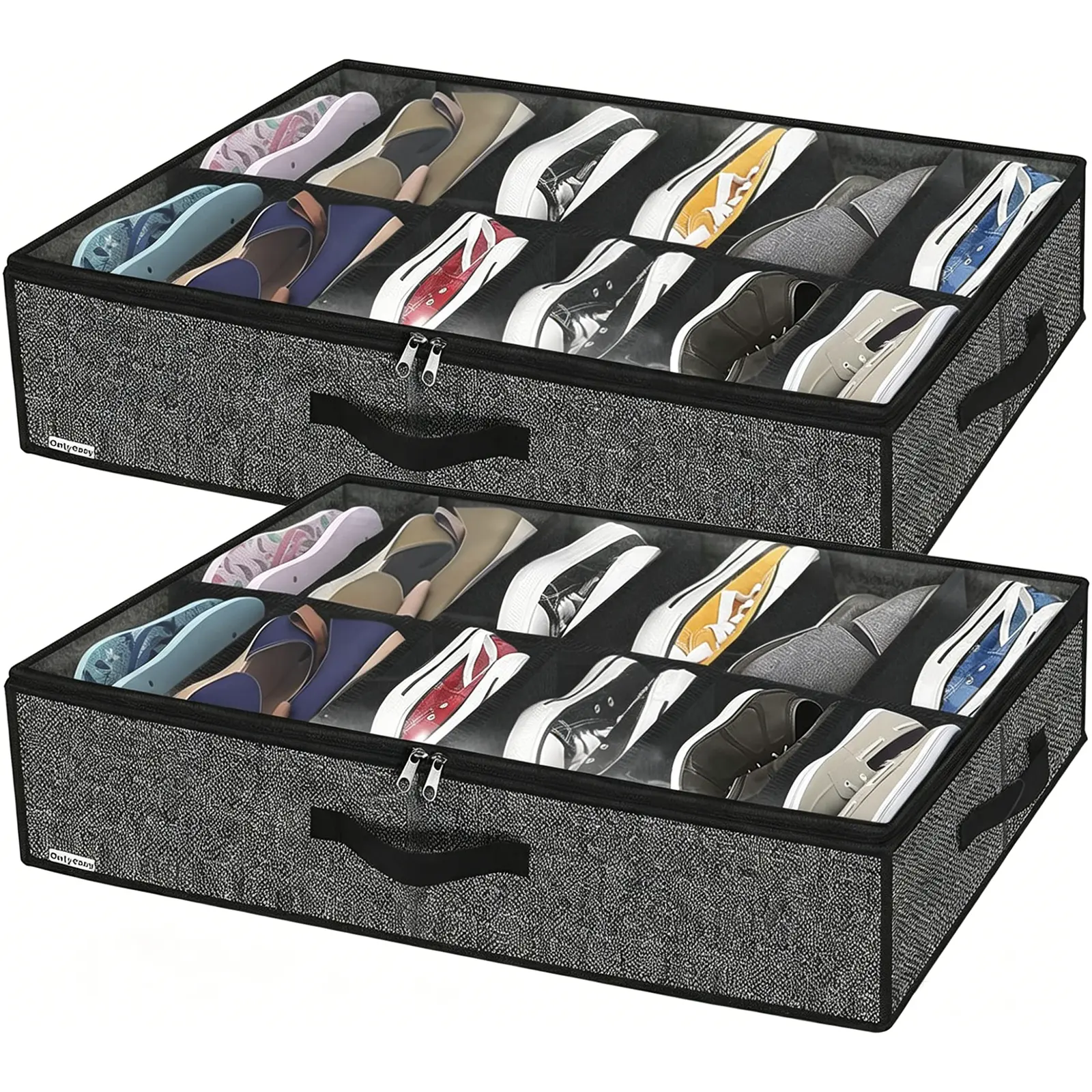 2-piece under bed shoe storage compartment wardrobe under bed shoe storage bag with sturdy side walls and reinforced handles Organiser Racks