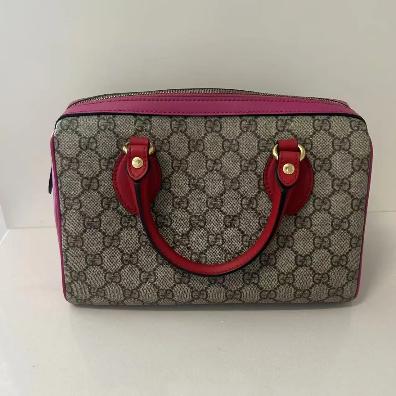 Pre-owned GUCCI GG Canvas Boston With Red&Pink Bag