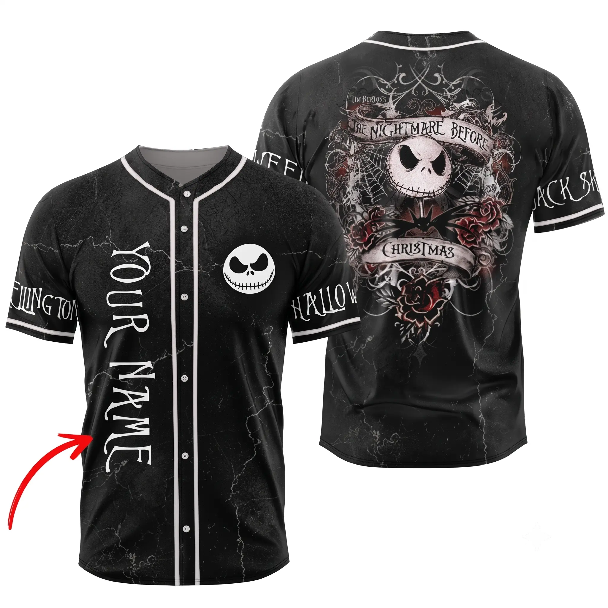 Custom Name Baseball Jersey | Personalized Spooky Halloween Button Down