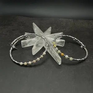 Citrine Crystal Bangle Bracelet - Healing Natural Beads Nickel Free Metal Spacers Handmade Jewelry