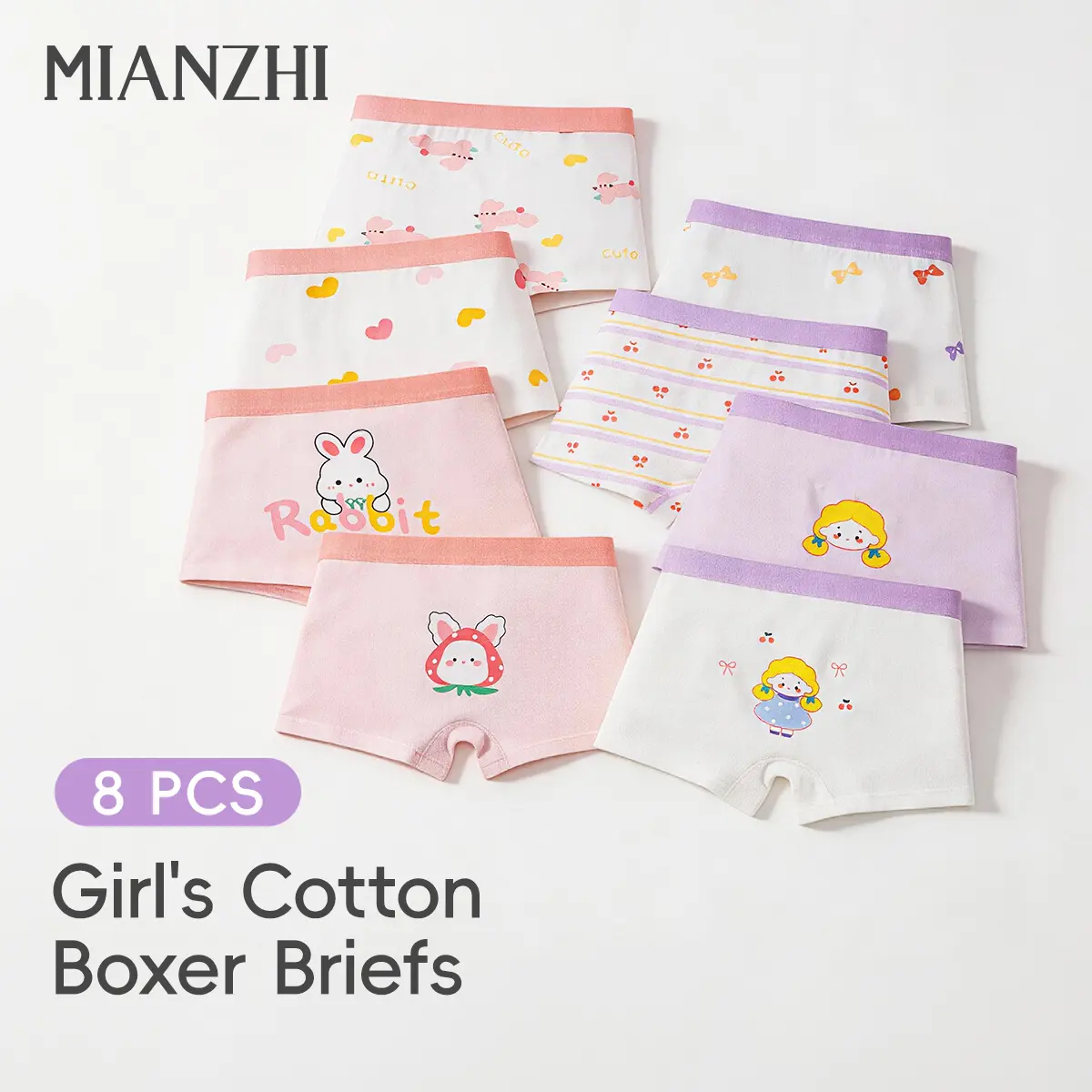 【Size up 1】MIANZHI Little Girls' High Cotton Boyshorts, 8-Pack Soft Breathable Panties for Toddlers & Kids 2-10 Years, Gentle Daily Wear Pastel Shades Briefs summerwins,back to school,back to school shopping