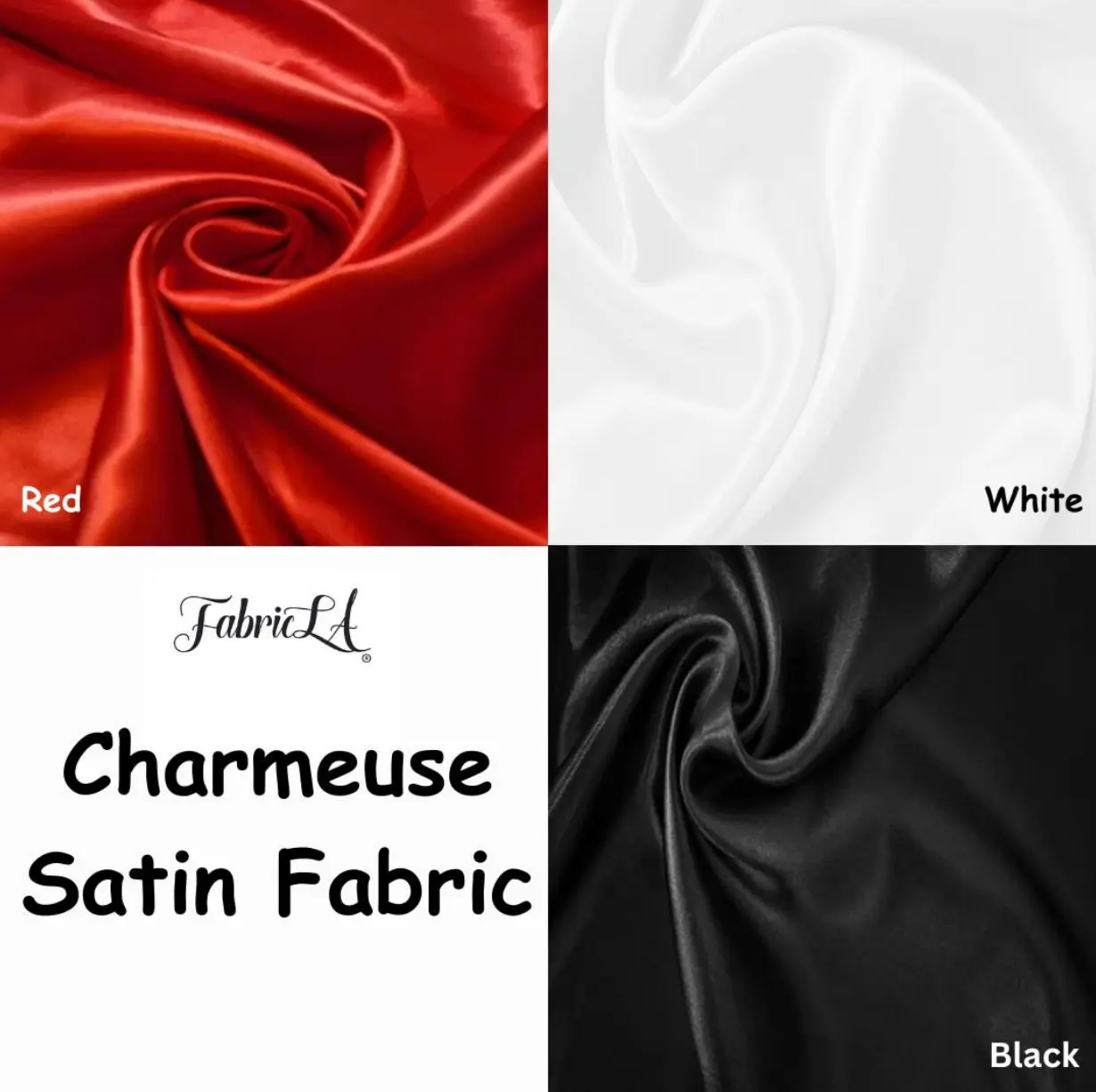 FabricLA Charmeuse Satin Fabric | 58/60 Wide | Satin Silky Fabric by The Yard | for Bridal Wedding Decoration, Fashion Craft
