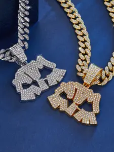 Hip Hop Punk Iced Out Blingling Letter Atm Pendant Necklace, Cuban Chain Jewelry for Men Women, Fashionable Jewelry Accessories, Daily Wear Gift Idea
